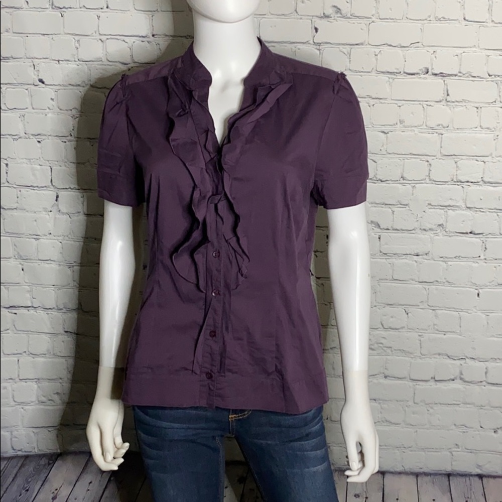 ELLE Short Sleeve Ruffle V Neck Top